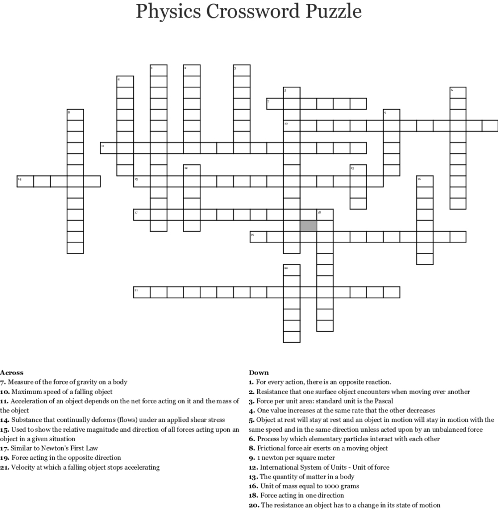 Physics Crossword Puzzles Printable With Answers Printable Crossword 