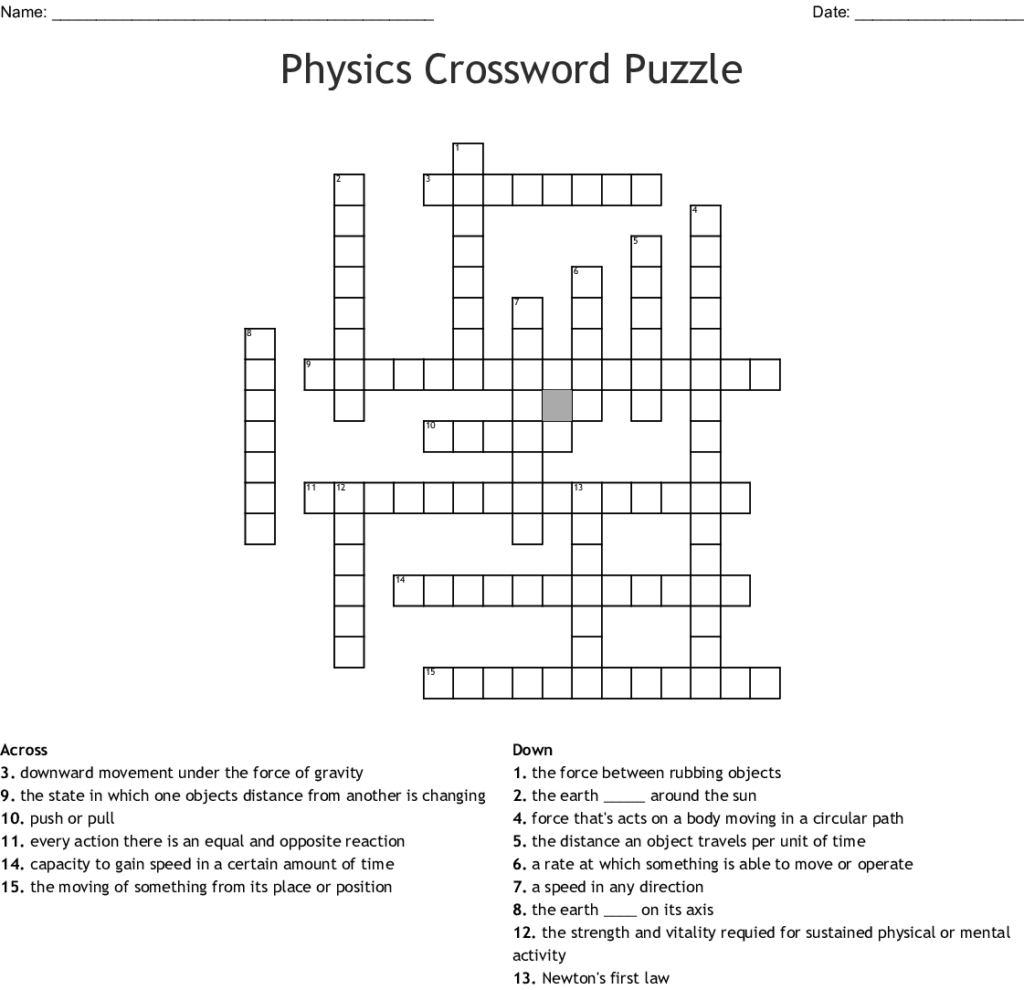 Physics Crossword Puzzles Printable With Answers Printable Crossword 