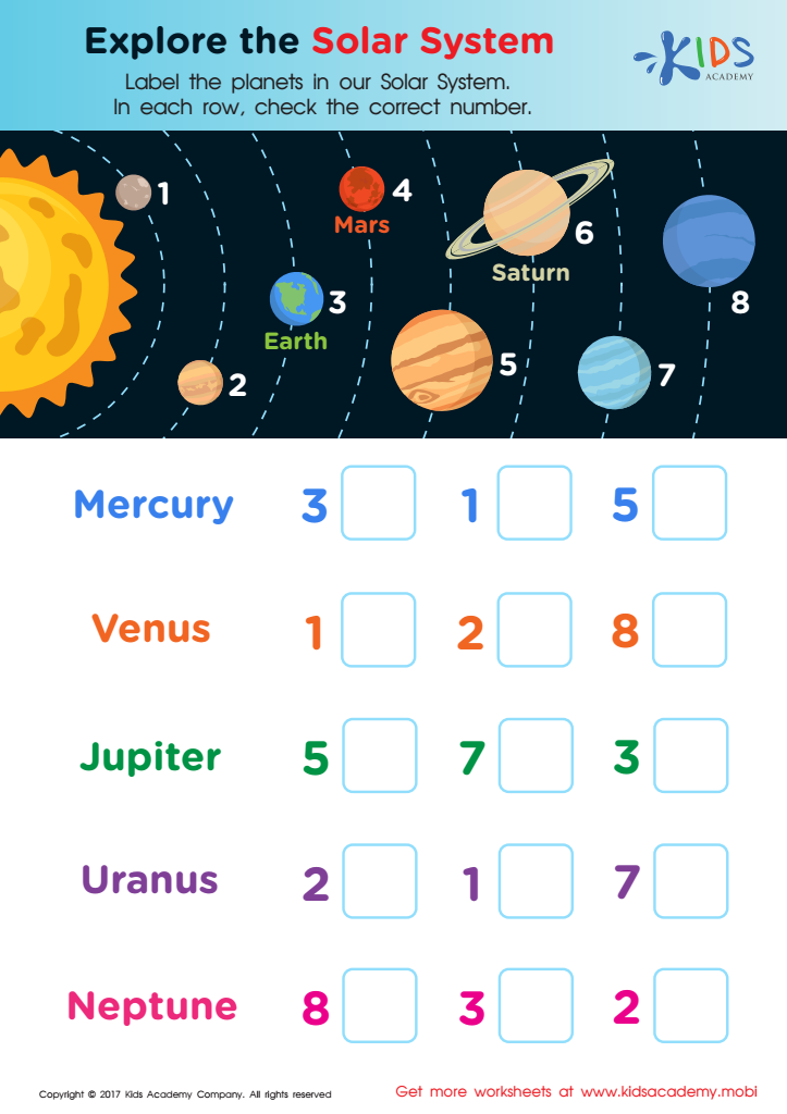 In Order From The Sun Worksheet