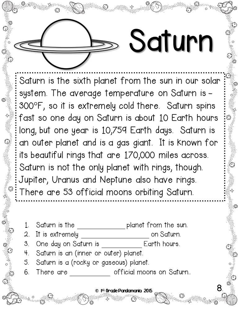 Planets Worksheet For First Grade