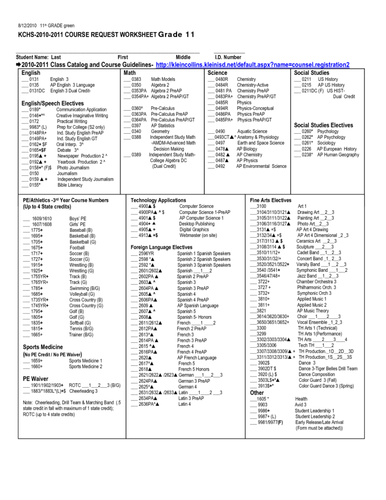 Printable 11th Grade Science Worksheet