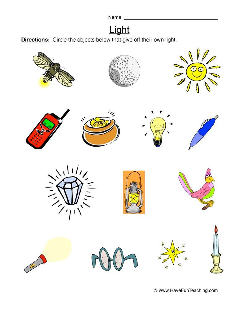 Printable Light Energy Worksheets