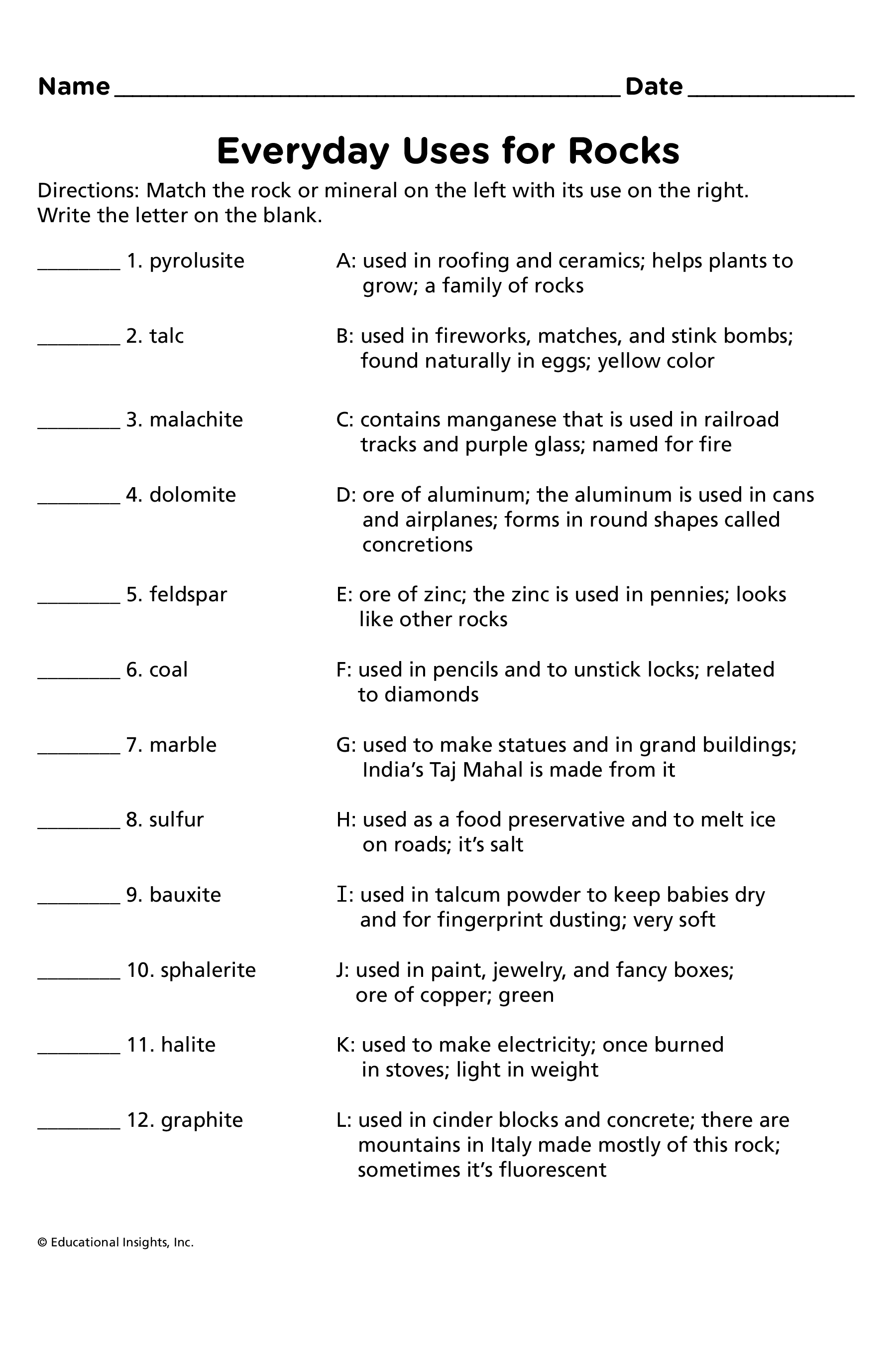 Printable Worksheets Science Answer Key