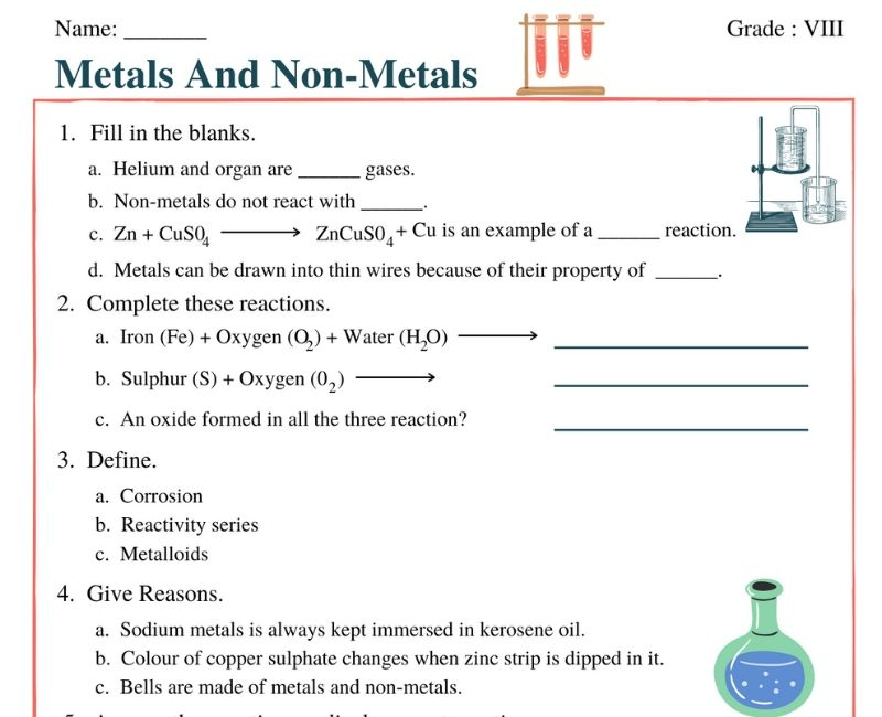 Properties Of Metals And Nonmetals Worksheet Answers Worksheets For 