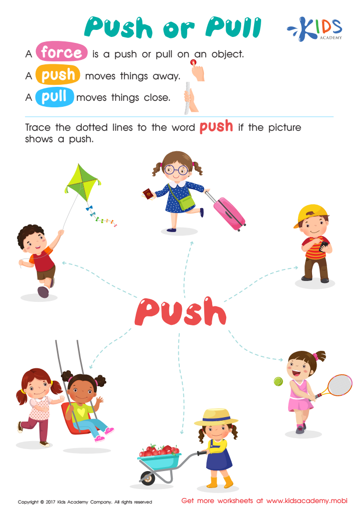 Push Or Pull Worksheet Free Physical Science Printable For Kids 