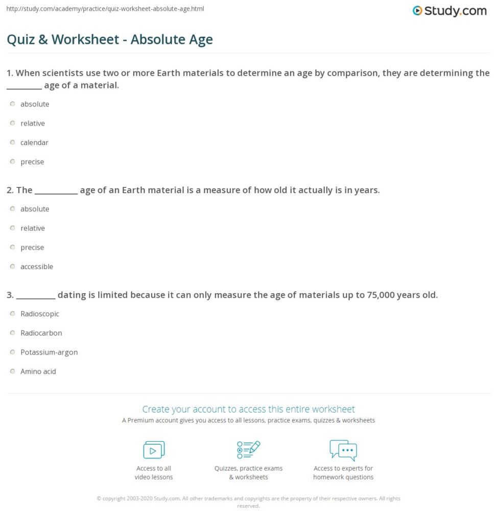 Quiz Worksheet Absolute Age Study