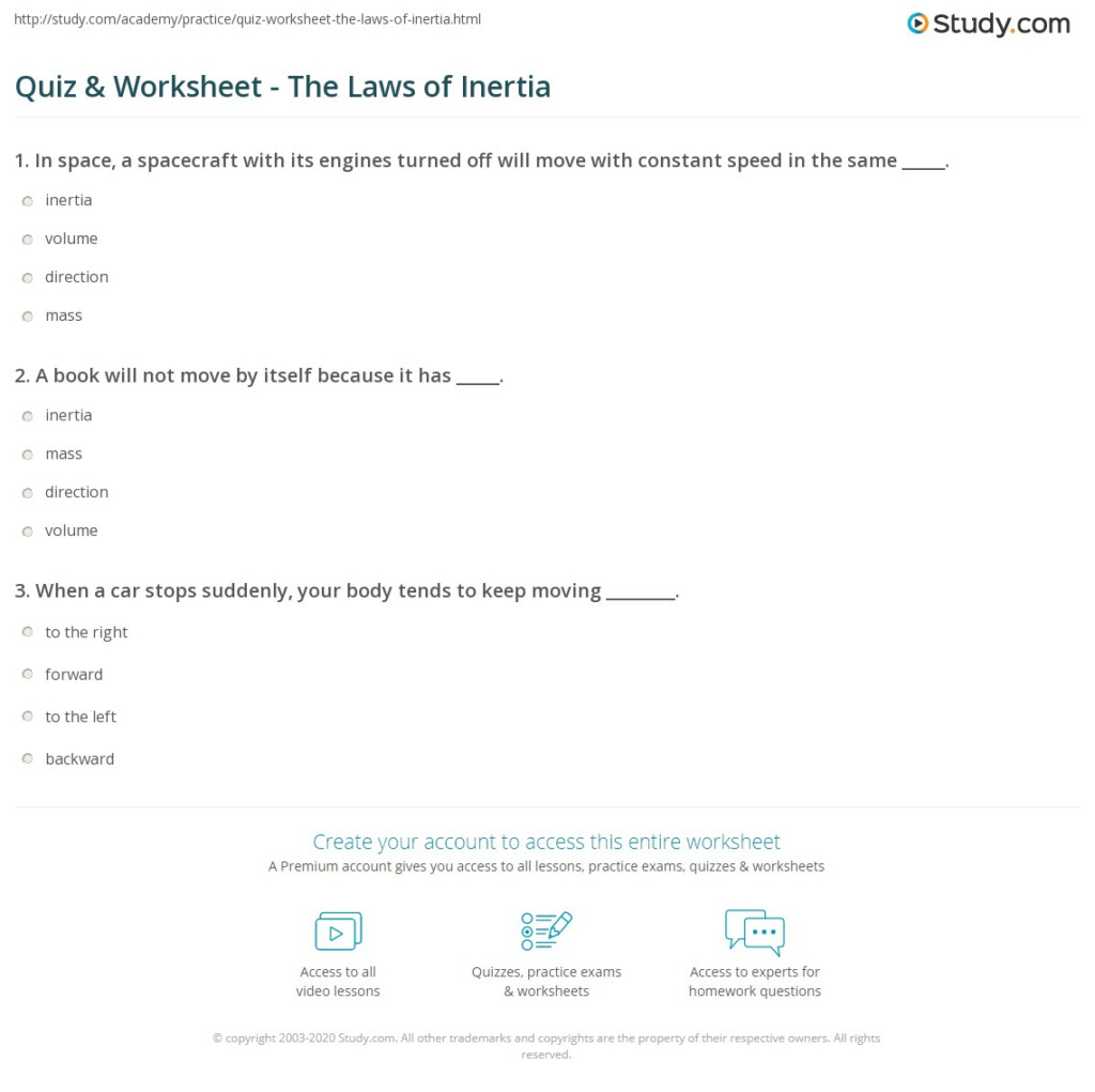 Quiz Worksheet The Laws Of Inertia Study