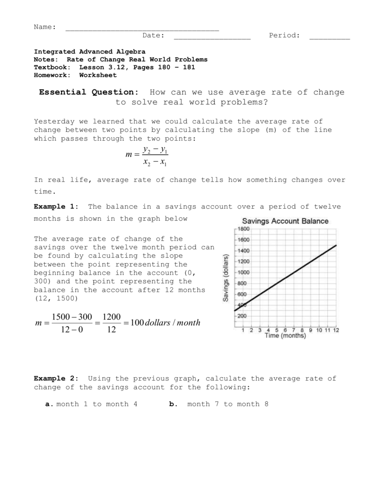 Rate Of Change Worksheet