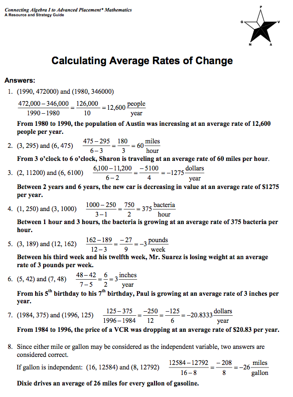 Rate Of Change Worksheet