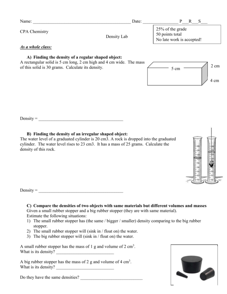 Science Density Worksheet