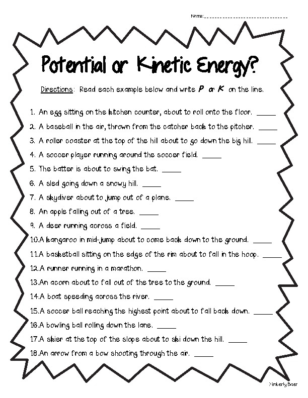 Science Energy Worksheet