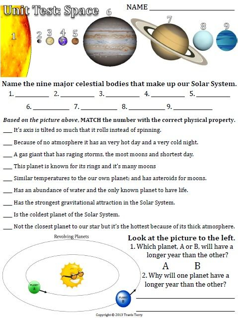 Science Solar System Worksheets