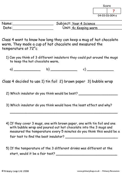 Science Worksheets For Grade 4