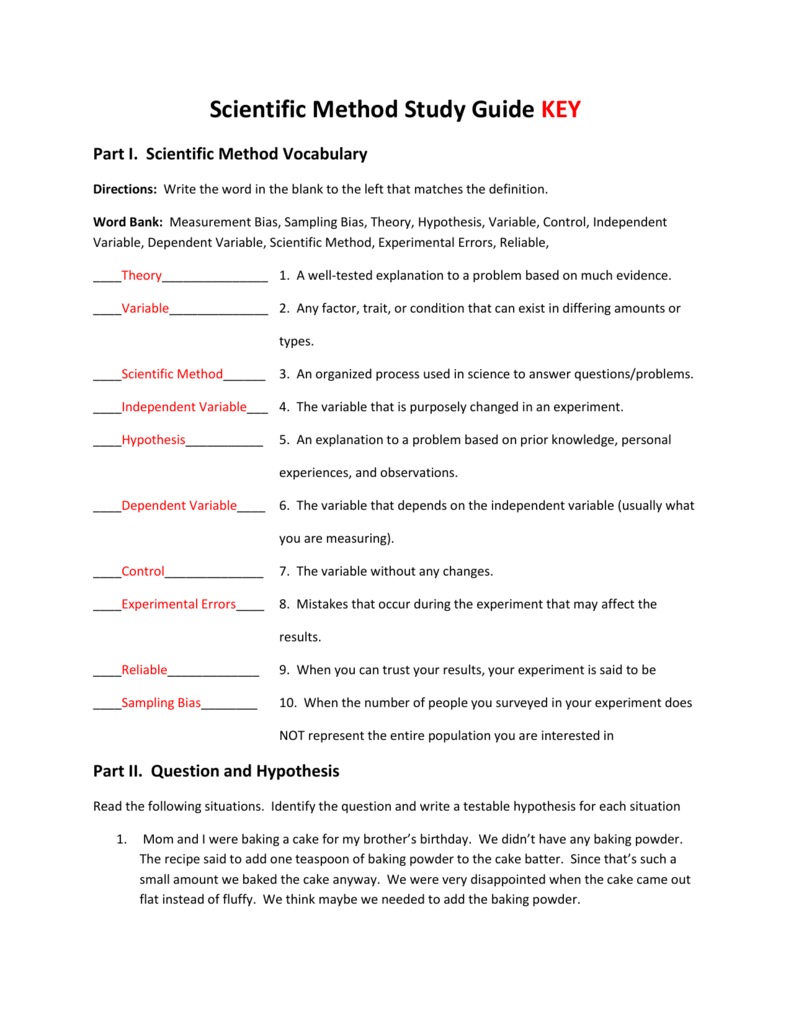 Scientific Method Worksheet Answers