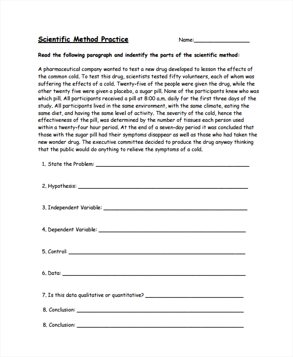 Scientific Method Worksheet With Answers