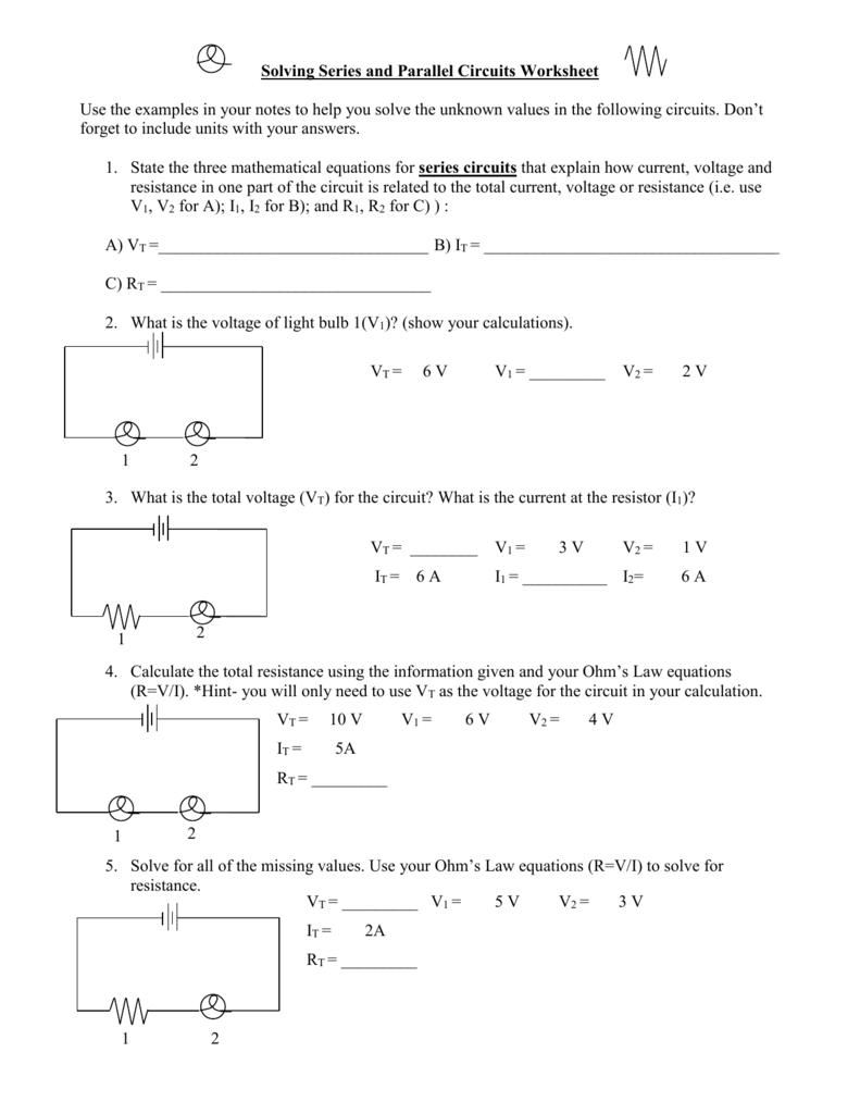 Series And Parallel Circuits Worksheet