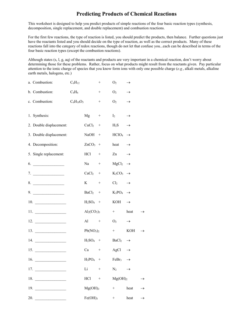 Single Replacement Reactions Worksheets Answer Key