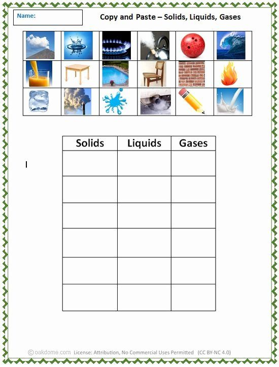 Solid Liquids And Gases Worksheet