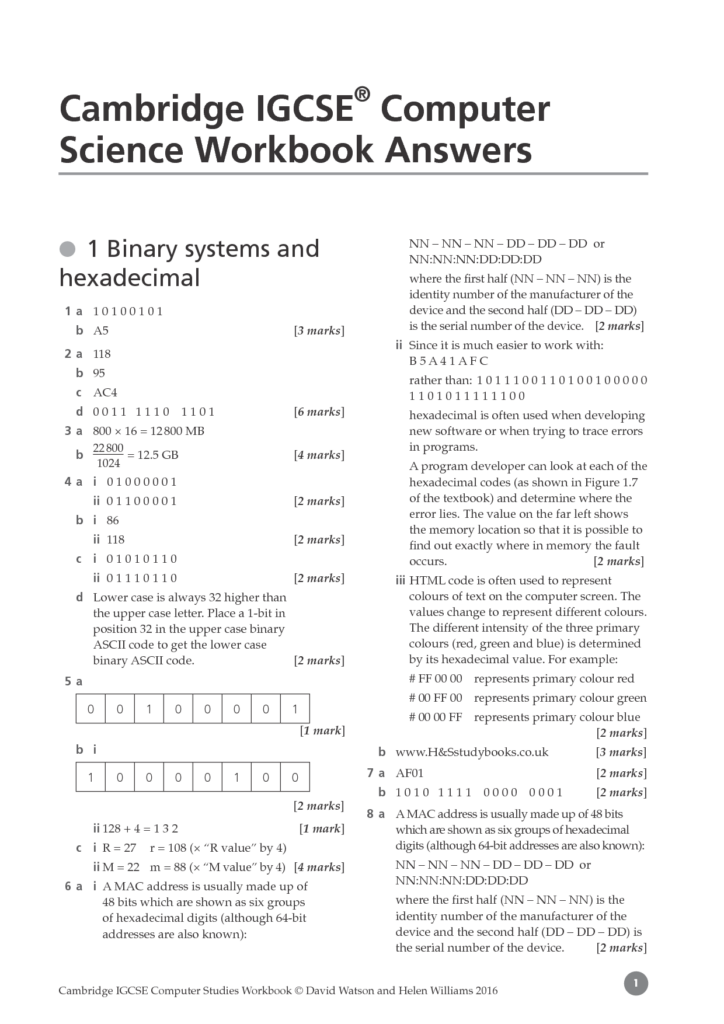 SOLUTION Cambridge Igcse Computer Science Workbook Answers By David 