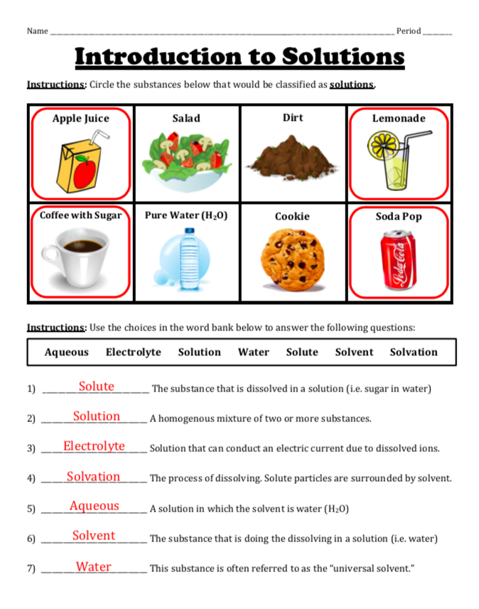 Solutions And Solubility Worksheets