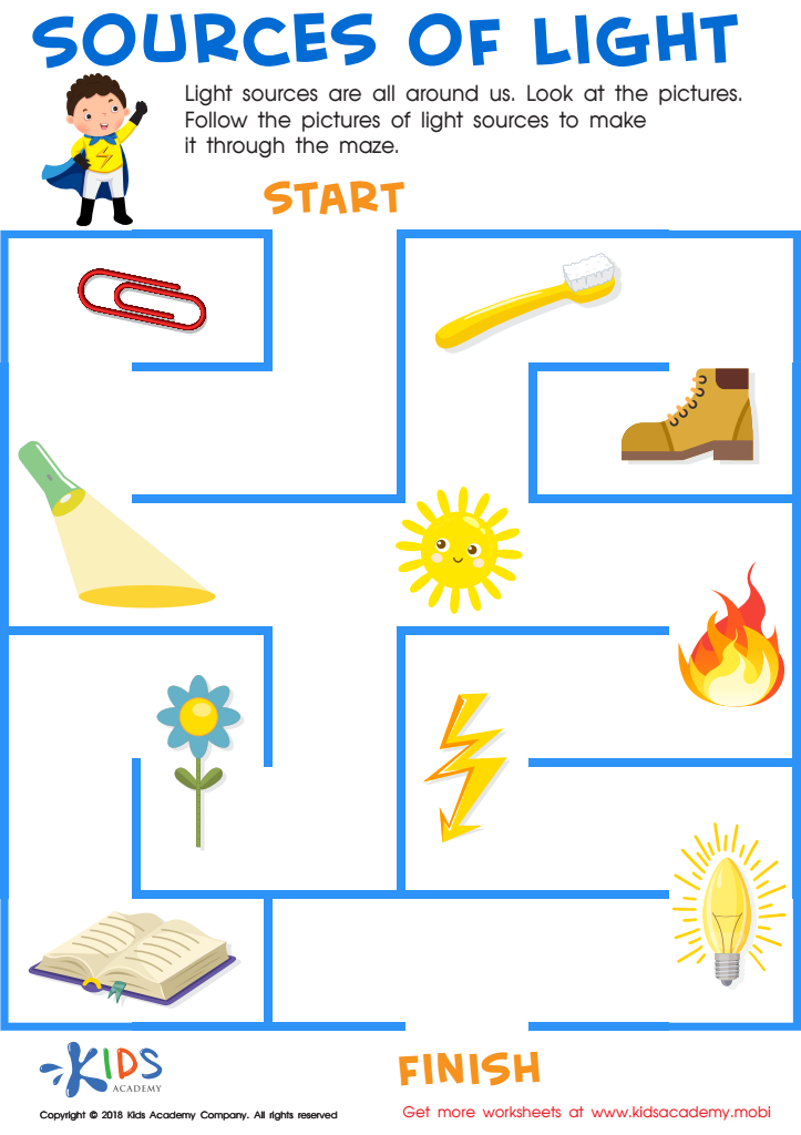 Sources Of Light Worksheet For Kids