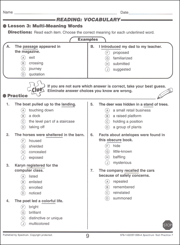 Spectrum Test Practice Grade 7 McGraw Hill 9781620575994