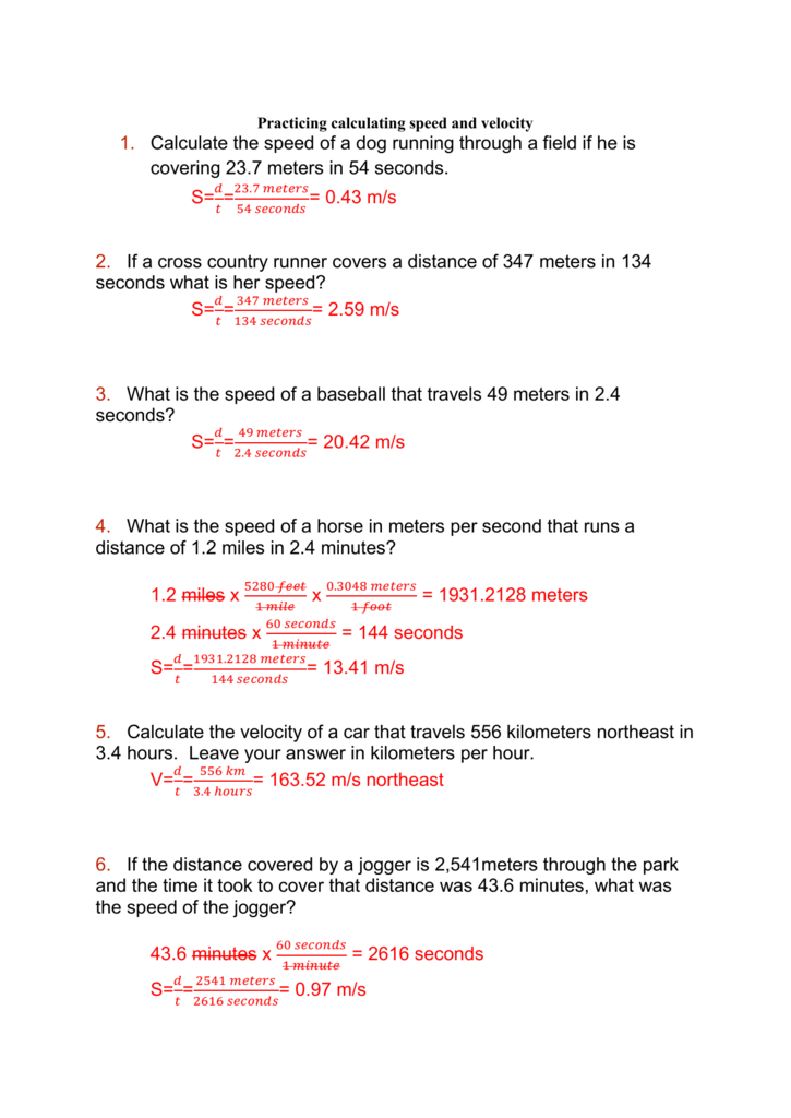 Speed And Velocity Worksheet With Answers