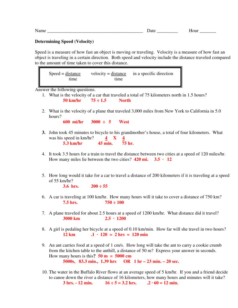 Speed Velocity And Acceleration Worksheet