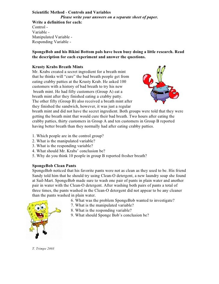 Spongebob Scientific Method Worksheet