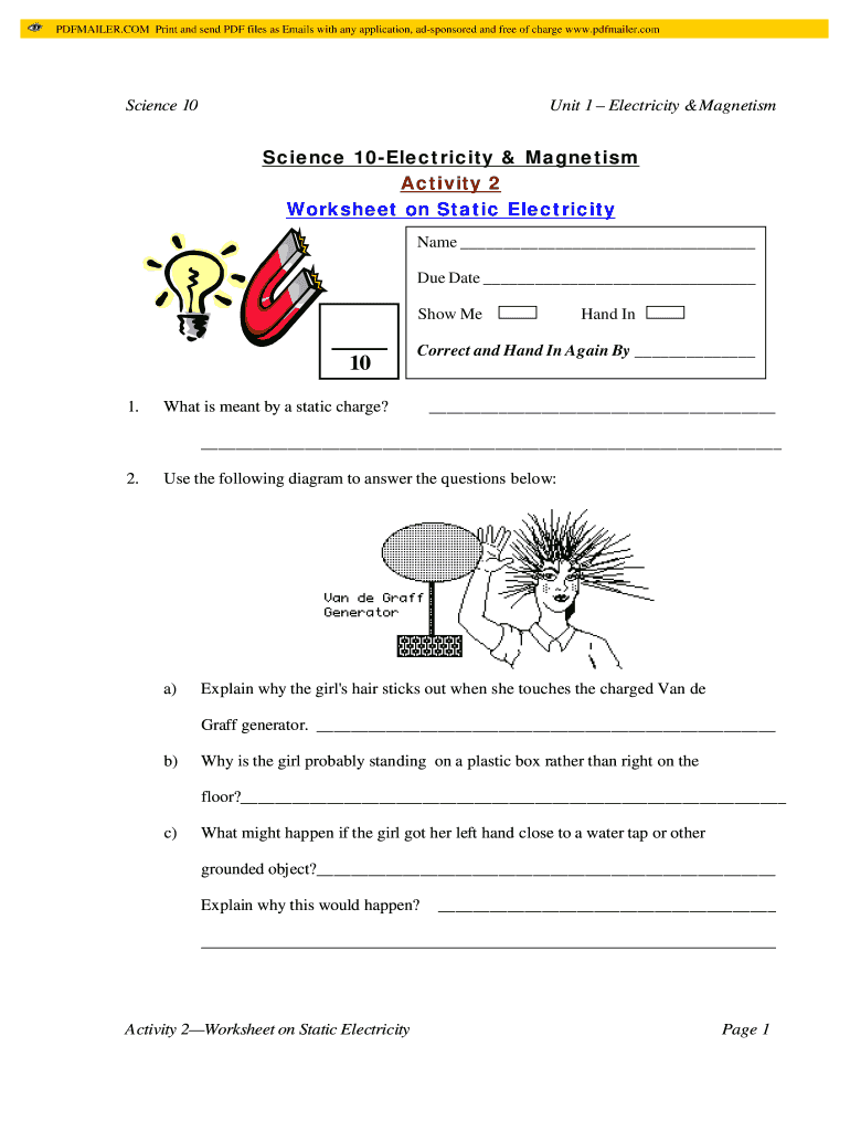 Static Electricity Worksheet Fill Online Printable Fillable Blank 