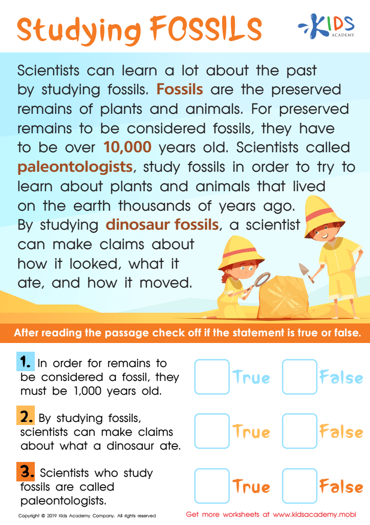 Studying Fossils Worksheet For Kids