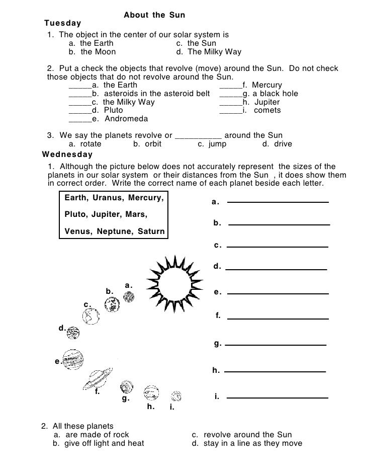 Sun Parts Worksheets