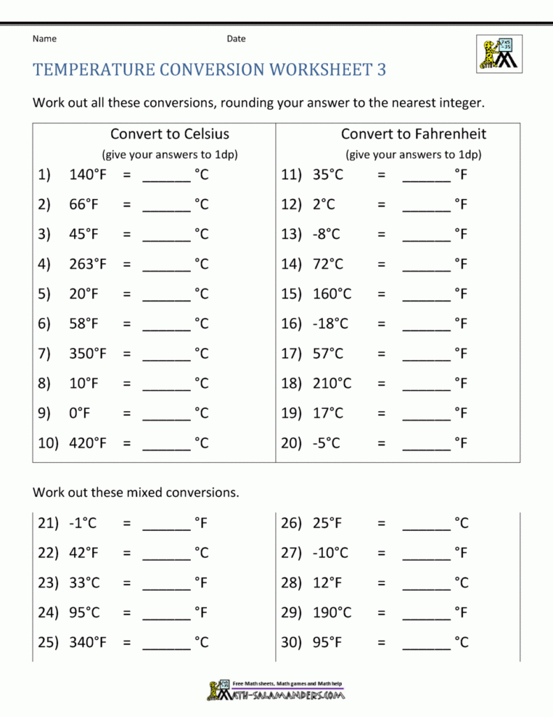 Temperature Conversion Worksheet Answers