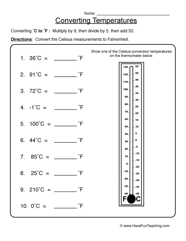 Temperature Conversion Worksheet With Answers