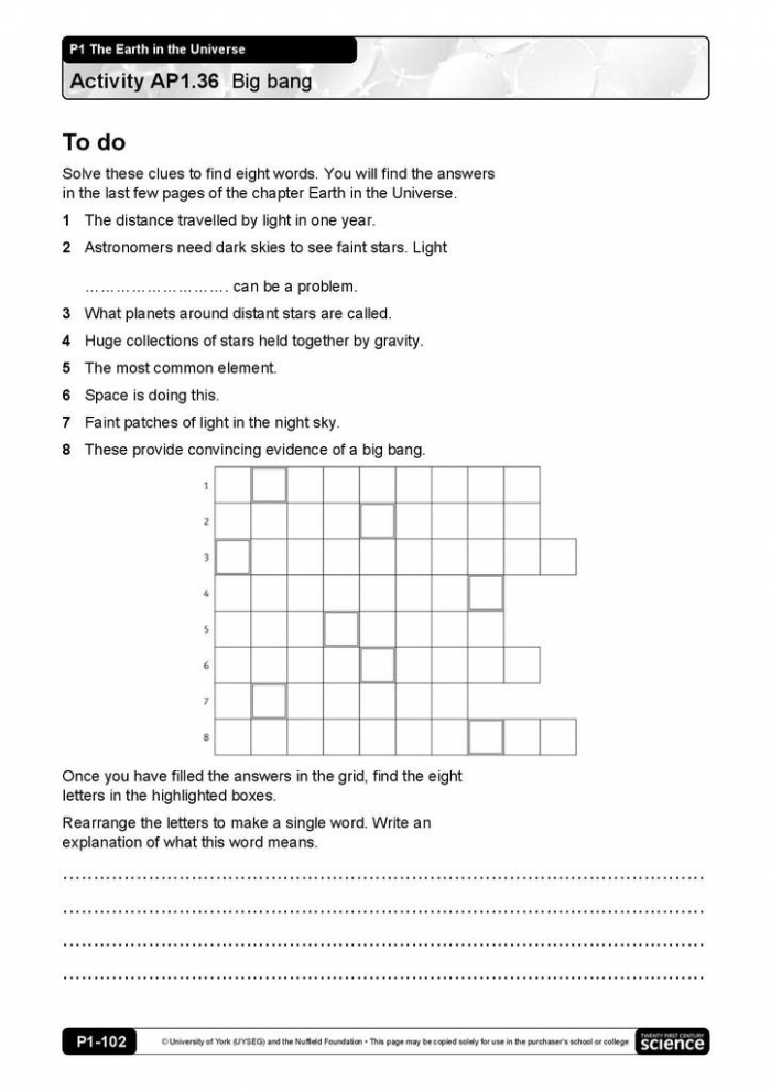 The Big Bang Worksheet