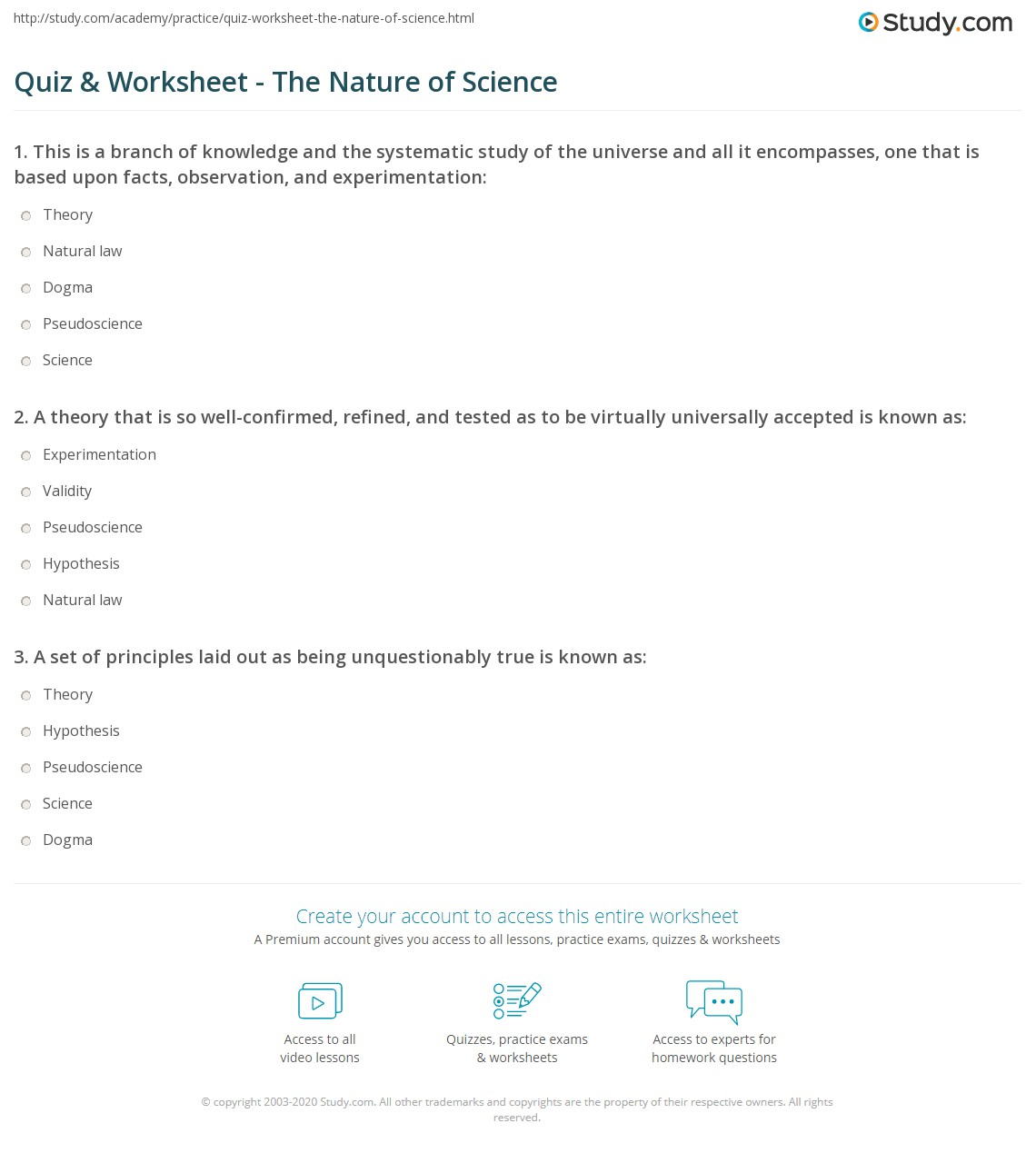 The Nature Of Science Worksheet