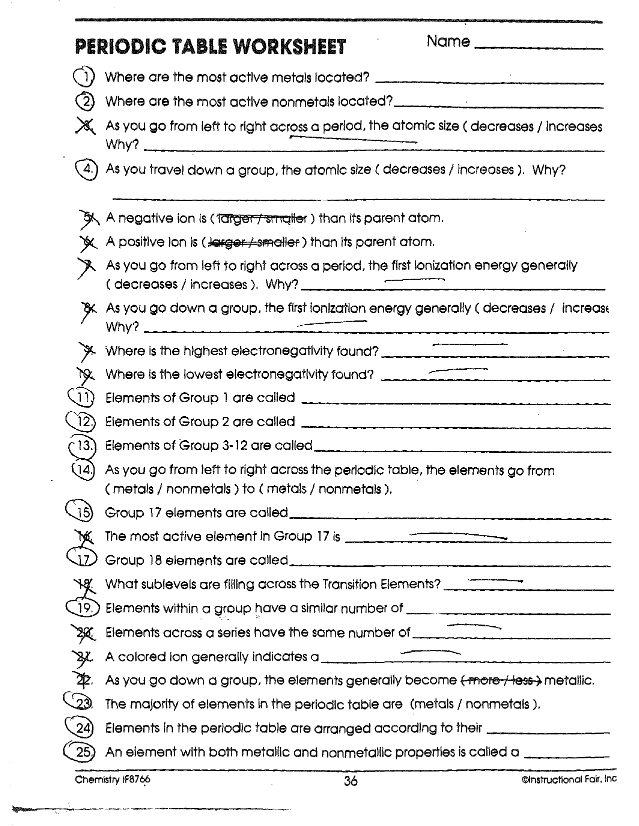 The Periodic Table Worksheet Answers