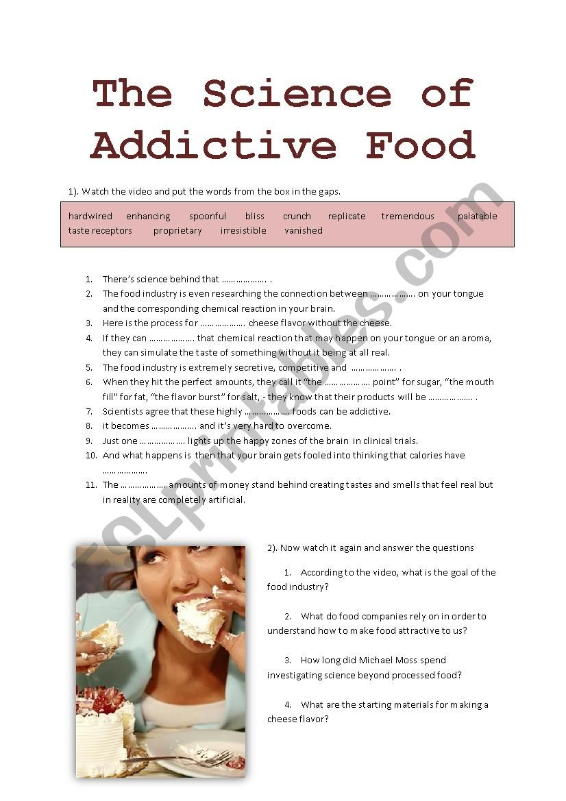 The Science Of Addictive Food ESL Worksheet By Adrielmocellin