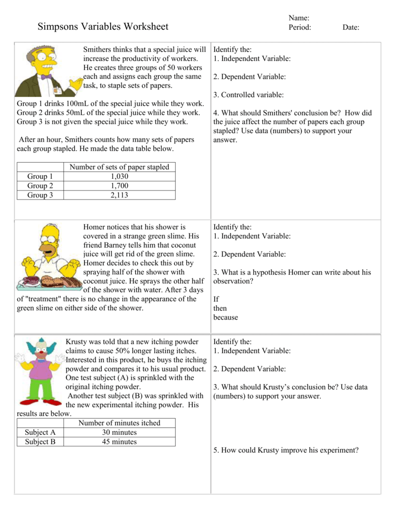 The Simpsons Science Worksheet Answers