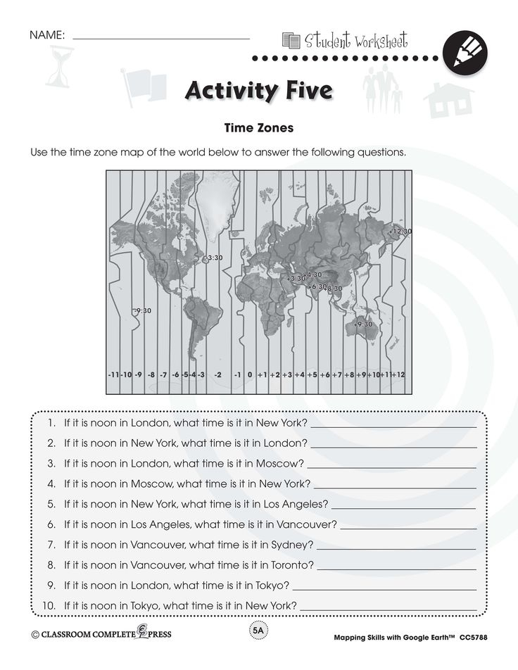 Time Zone Worksheet Earth Science