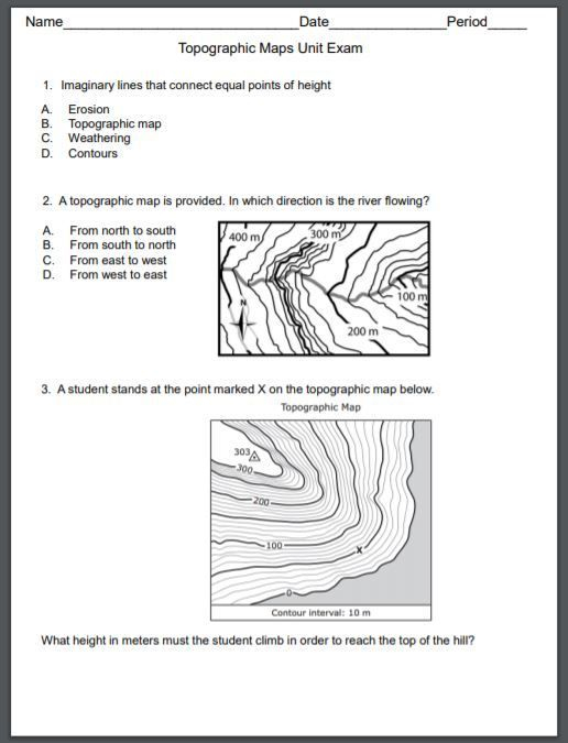 Topographic Map Reading Practice Worksheet Answer Key