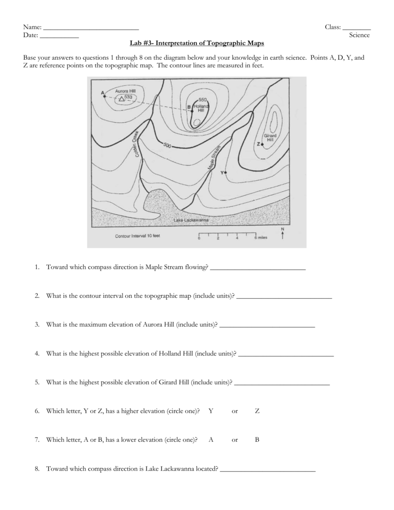 Topographic Maps Worksheet With Answers