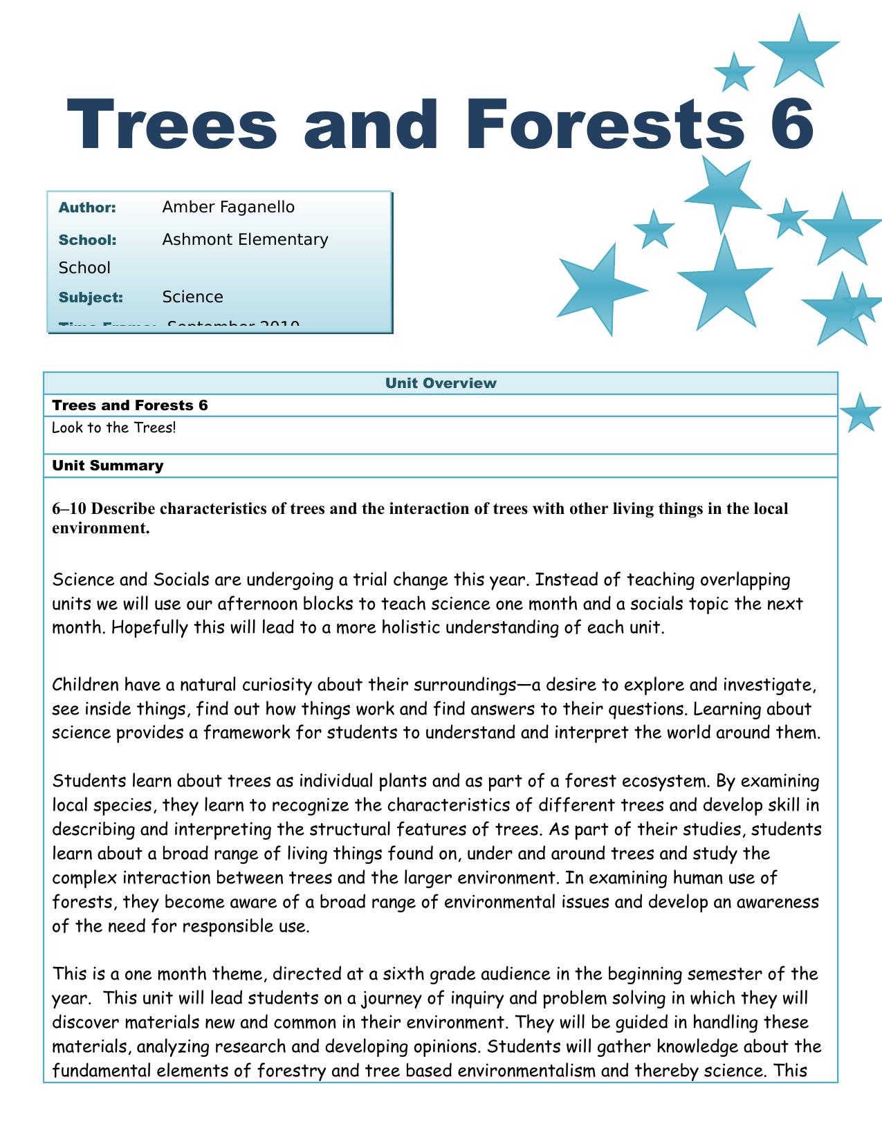 Trees And Forests Unit Plan Resource Preview Gr 6 Science Trees