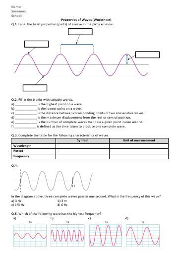 Wave Worksheet Physical Science