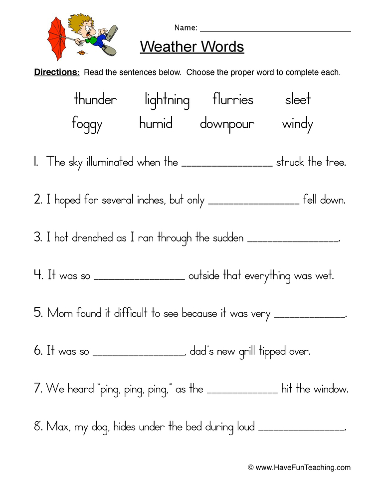 Weather Fill In The Blank Worksheet Have Fun Teaching