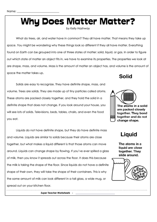 Why Does Matter Matter Worksheet With Answer Key Printable Pdf Download