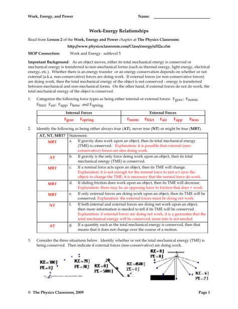 Work Power Worksheet Answers