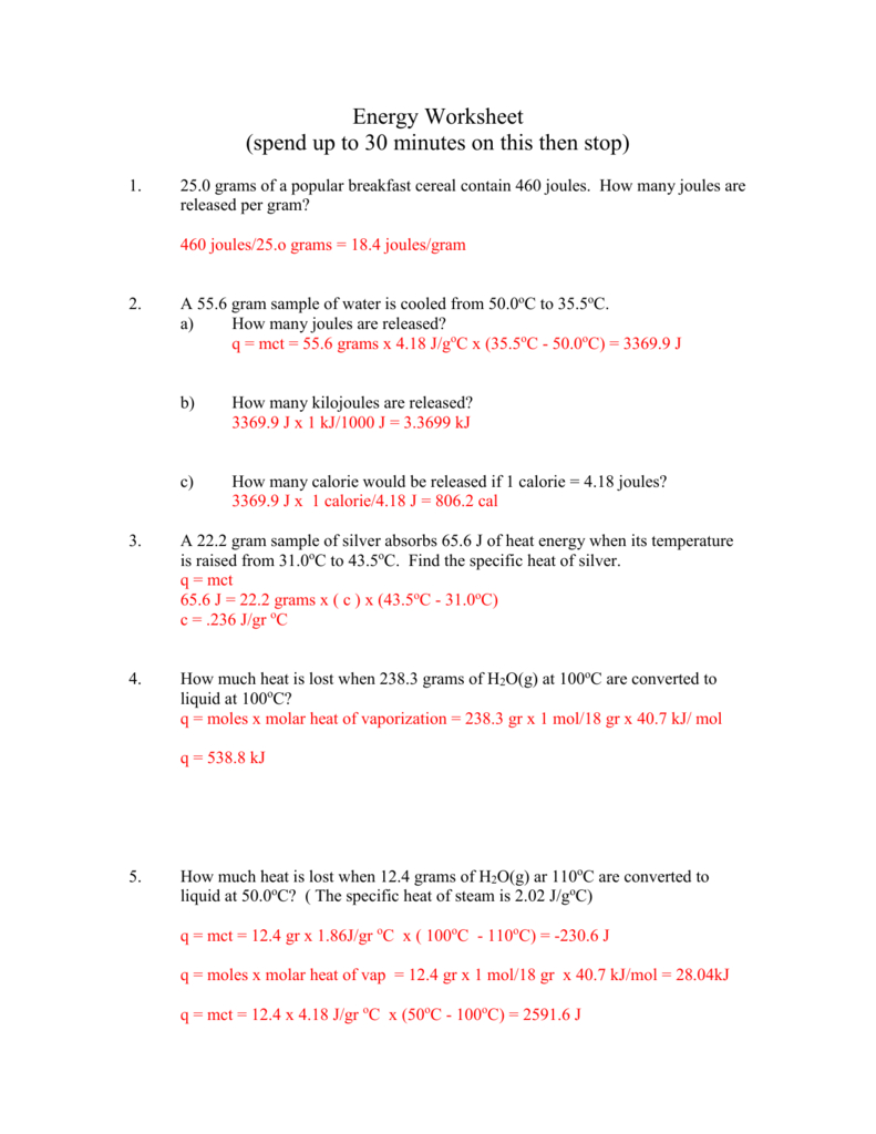 Worksheet Answer Keys