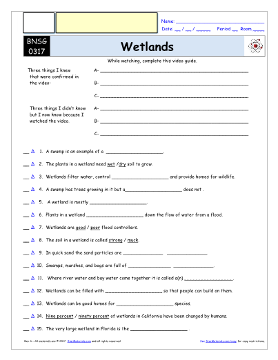 Worksheet For Bill Nye Wetlands Video Differentiated Worksheet