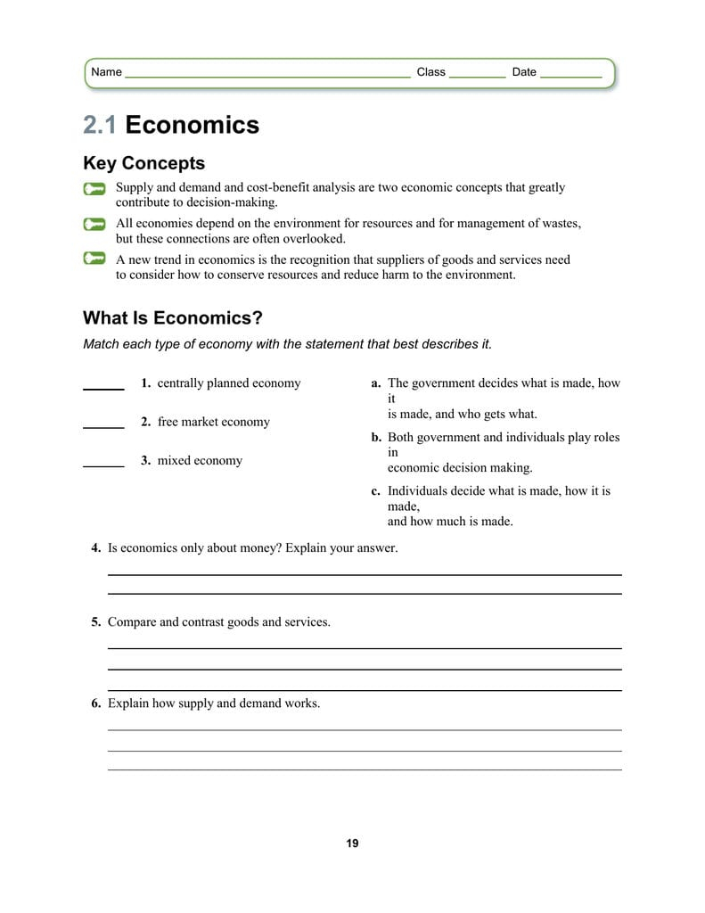 2 1 Economics Worksheet Answers Db excel